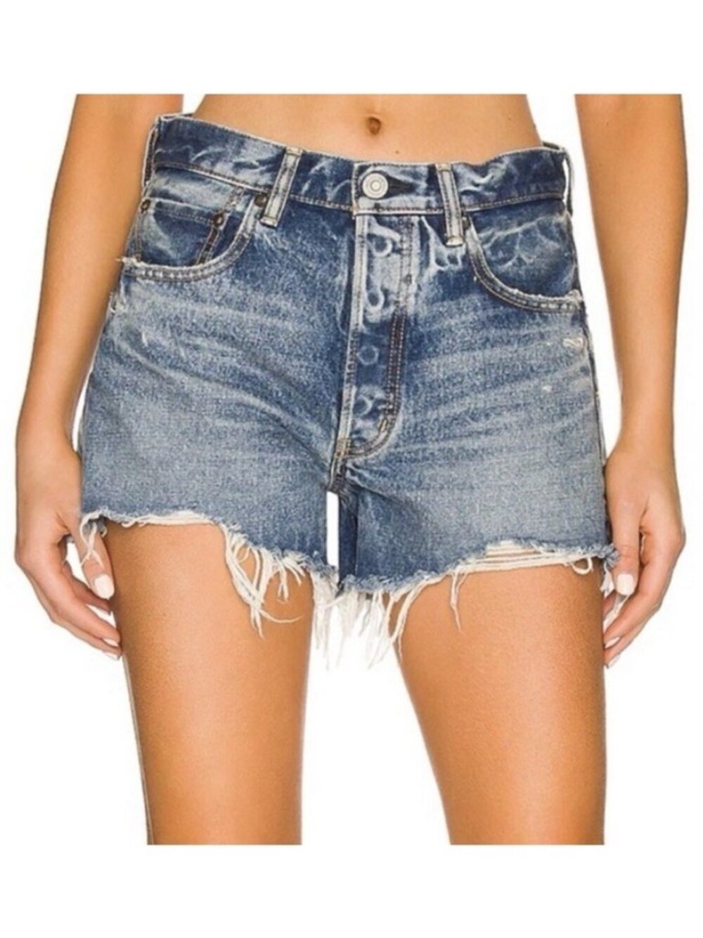 Moussy Vintage Women's Sz 24 Reedy Distressed Denim Shorts Raw Hem Button Fly